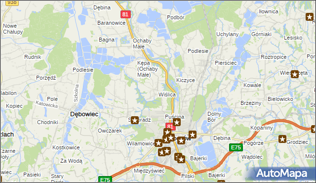 mapa Wiślica gmina Skoczów, Wiślica gmina Skoczów na mapie Targeo