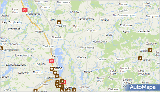 mapa Witanowice gmina Tomice, Witanowice gmina Tomice na mapie Targeo