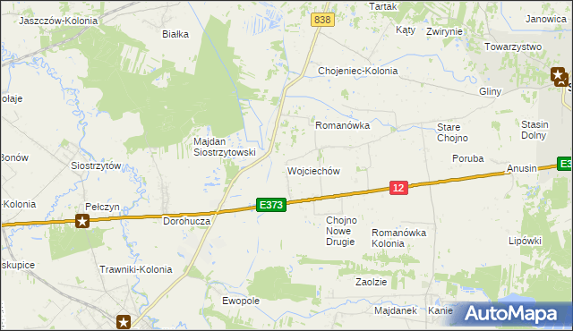 mapa Wojciechów gmina Siedliszcze, Wojciechów gmina Siedliszcze na mapie Targeo