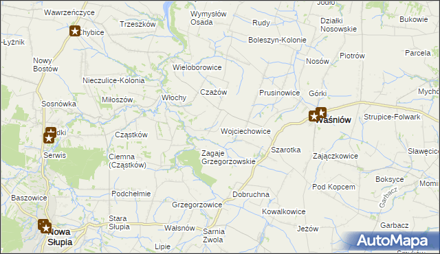 mapa Wojciechowice gmina Waśniów, Wojciechowice gmina Waśniów na mapie Targeo