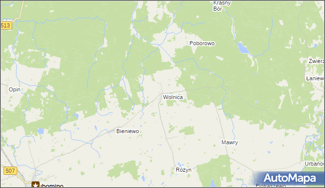 mapa Wolnica gmina Lubomino, Wolnica gmina Lubomino na mapie Targeo