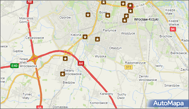 mapa Wysoka gmina Kobierzyce, Wysoka gmina Kobierzyce na mapie Targeo