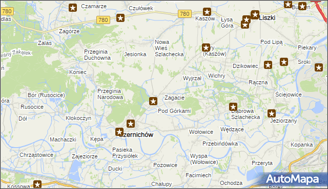 mapa Zagacie gmina Czernichów, Zagacie gmina Czernichów na mapie Targeo