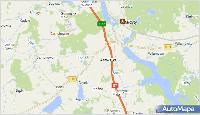 mapa Zajezierze gmina Małdyty, Zajezierze gmina Małdyty na mapie Targeo