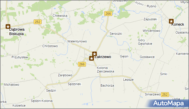 mapa Zakrzewo powiat aleksandrowski, Zakrzewo powiat aleksandrowski na mapie Targeo