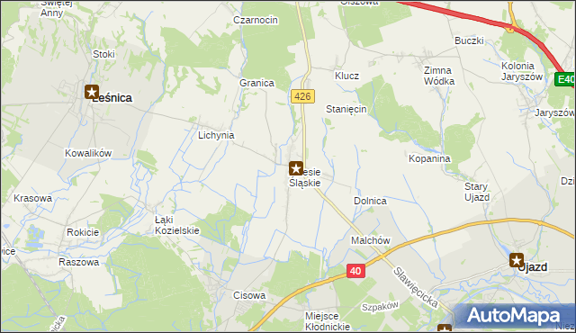 mapa Zalesie Śląskie, Zalesie Śląskie na mapie Targeo