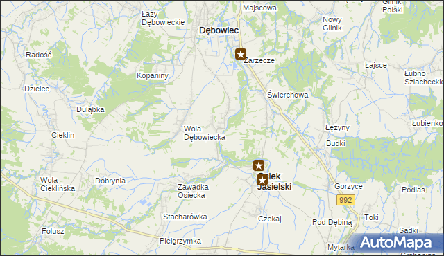 mapa Załęże gmina Osiek Jasielski, Załęże gmina Osiek Jasielski na mapie Targeo