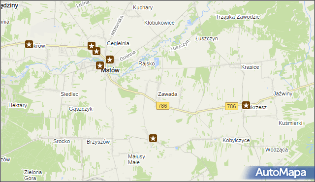 mapa Zawada gmina Mstów, Zawada gmina Mstów na mapie Targeo