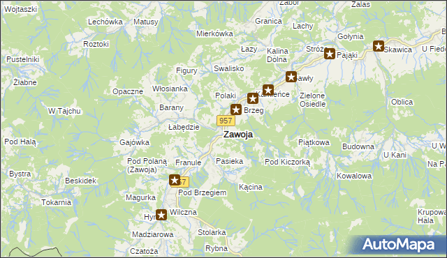 mapa Zawoja, Zawoja na mapie Targeo
