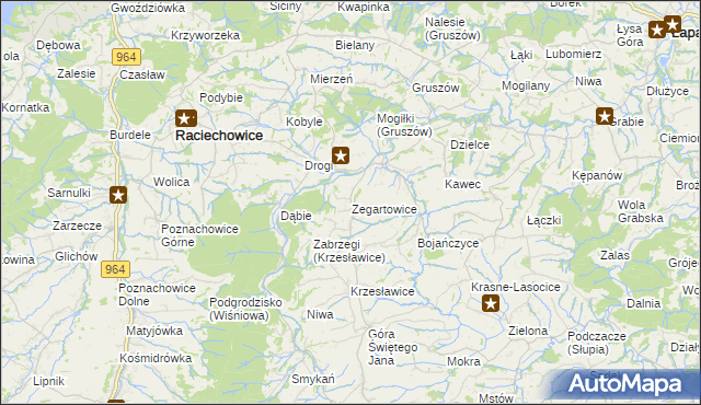 mapa Zegartowice gmina Raciechowice, Zegartowice gmina Raciechowice na mapie Targeo