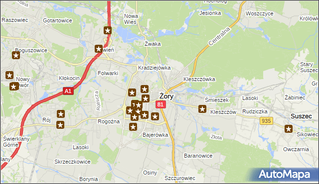 mapa Żor, Żory na mapie Targeo