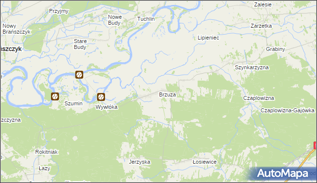 mapa Brzuza gmina Łochów, Brzuza gmina Łochów na mapie Targeo