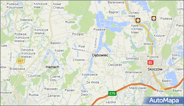 mapa Dębowiec powiat cieszyński, Dębowiec powiat cieszyński na mapie Targeo