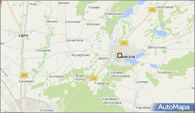 mapa Jeziorki gmina Osieczna, Jeziorki gmina Osieczna na mapie Targeo