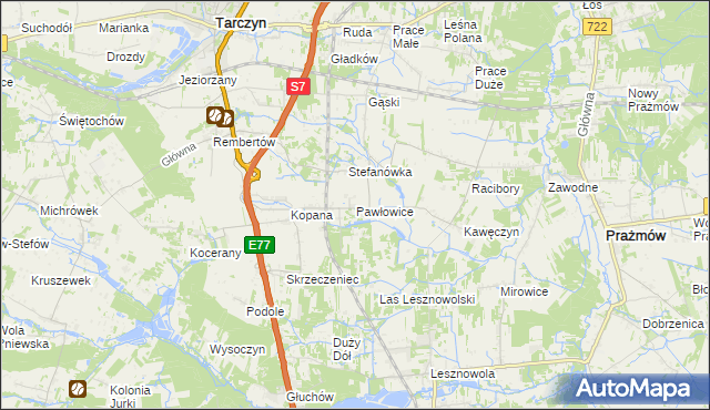 mapa Pawłowice gmina Tarczyn, Pawłowice gmina Tarczyn na mapie Targeo