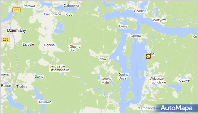 mapa Rów gmina Dziemiany, Rów gmina Dziemiany na mapie Targeo