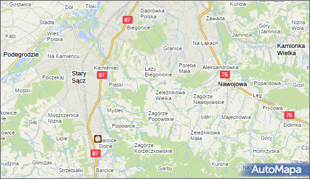 mapa Żeleźnikowa Wielka, Żeleźnikowa Wielka na mapie Targeo