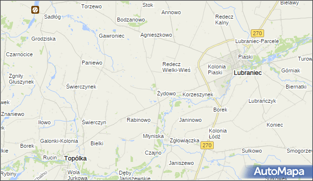 mapa Żydowo gmina Lubraniec, Żydowo gmina Lubraniec na mapie Targeo