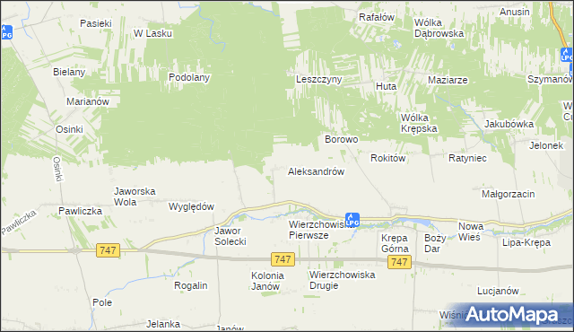 mapa Aleksandrów gmina Sienno, Aleksandrów gmina Sienno na mapie Targeo