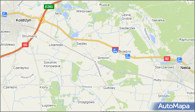 mapa Antonin gmina Kostrzyn, Antonin gmina Kostrzyn na mapie Targeo