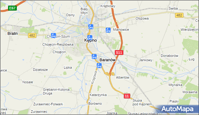 mapa Baranów powiat kępiński, Baranów powiat kępiński na mapie Targeo
