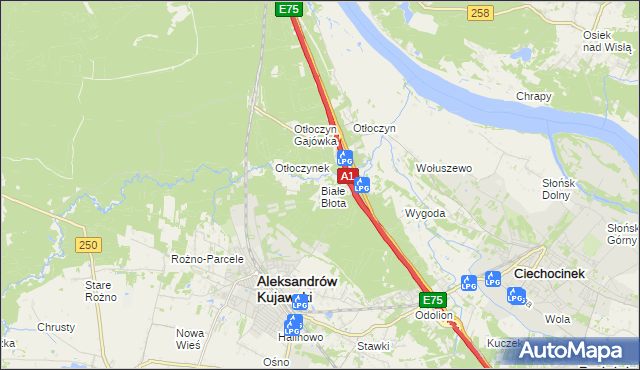 mapa Białe Błota gmina Aleksandrów Kujawski, Białe Błota gmina Aleksandrów Kujawski na mapie Targeo