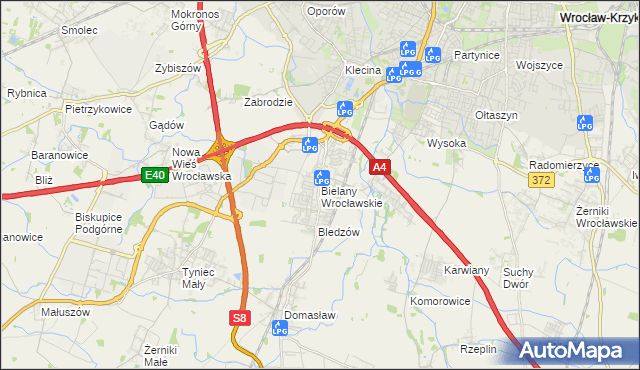 mapa Bielany Wrocławskie, Bielany Wrocławskie na mapie Targeo