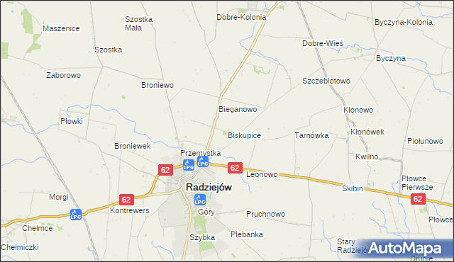 mapa Biskupice gmina Radziejów, Biskupice gmina Radziejów na mapie Targeo