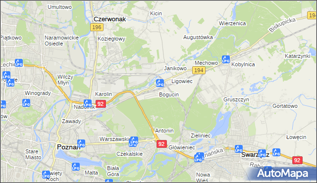 mapa Bogucin gmina Swarzędz, Bogucin gmina Swarzędz na mapie Targeo