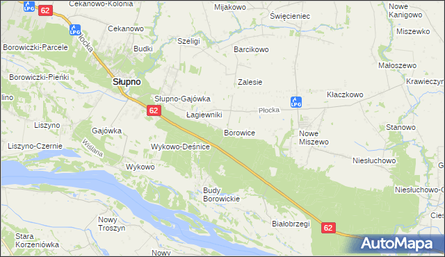 mapa Borowice gmina Bodzanów, Borowice gmina Bodzanów na mapie Targeo