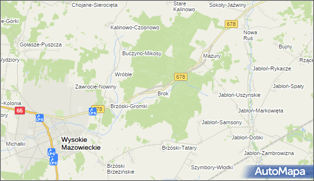 mapa Brok gmina Wysokie Mazowieckie, Brok gmina Wysokie Mazowieckie na mapie Targeo