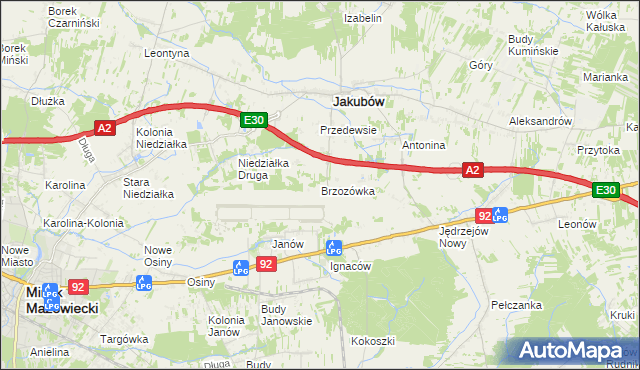 mapa Brzozówka gmina Jakubów, Brzozówka gmina Jakubów na mapie Targeo