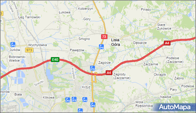 mapa Brzozówka gmina Lisia Góra, Brzozówka gmina Lisia Góra na mapie Targeo