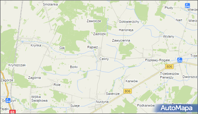 mapa Celiny gmina Trzebieszów, Celiny gmina Trzebieszów na mapie Targeo