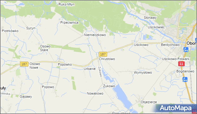 mapa Chrustowo gmina Oborniki, Chrustowo gmina Oborniki na mapie Targeo