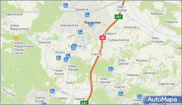 mapa Ciemne gmina Radzymin, Ciemne gmina Radzymin na mapie Targeo