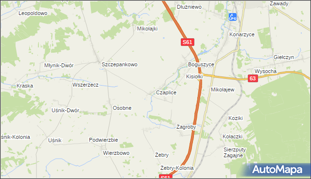 mapa Czaplice gmina Łomża, Czaplice gmina Łomża na mapie Targeo