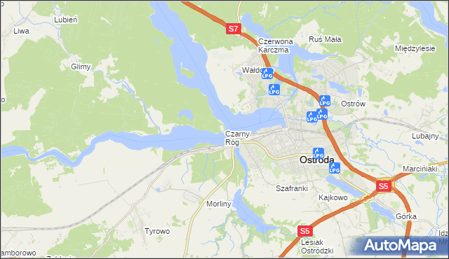 mapa Czarny Róg gmina Ostróda, Czarny Róg gmina Ostróda na mapie Targeo