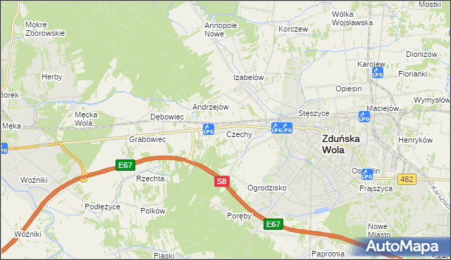 mapa Czechy gmina Zduńska Wola, Czechy gmina Zduńska Wola na mapie Targeo
