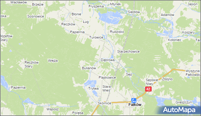 mapa Dąbrowa gmina Fałków, Dąbrowa gmina Fałków na mapie Targeo