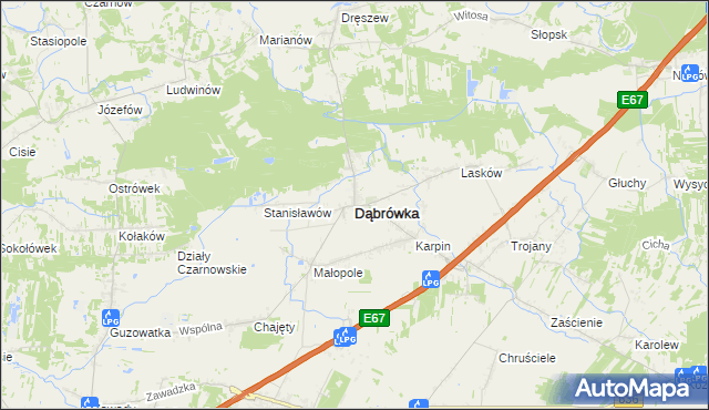 mapa Dąbrówka powiat wołomiński, Dąbrówka powiat wołomiński na mapie Targeo