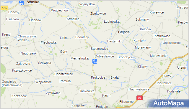 mapa Dobiesławice gmina Bejsce, Dobiesławice gmina Bejsce na mapie Targeo