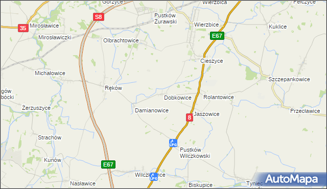 mapa Dobkowice gmina Kobierzyce, Dobkowice gmina Kobierzyce na mapie Targeo