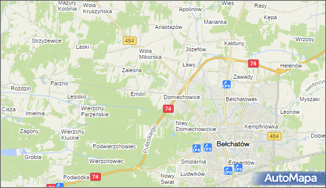 mapa Domiechowice, Domiechowice na mapie Targeo