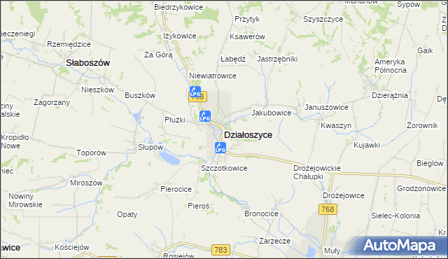 mapa Działoszyce, Działoszyce na mapie Targeo