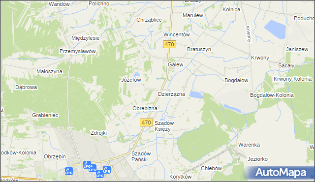 mapa Dzierżązna gmina Turek, Dzierżązna gmina Turek na mapie Targeo