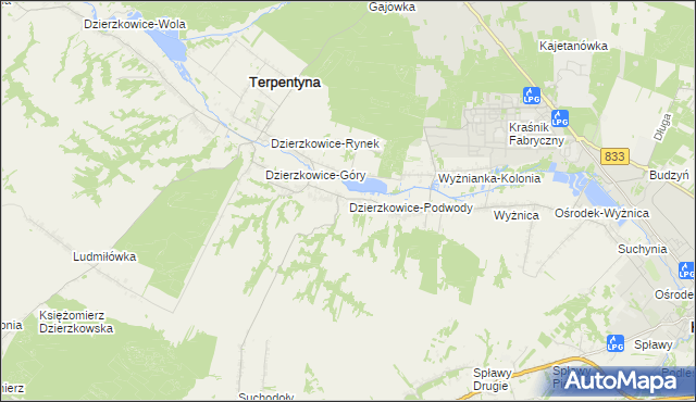 mapa Dzierzkowice-Podwody, Dzierzkowice-Podwody na mapie Targeo