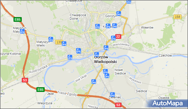 mapa Gorzów Wielkopolski, Gorzów Wielkopolski na mapie Targeo