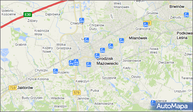mapa Grodzisk Mazowiecki, Grodzisk Mazowiecki na mapie Targeo