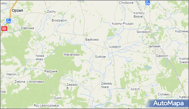 mapa Gutków gmina Sońsk, Gutków gmina Sońsk na mapie Targeo